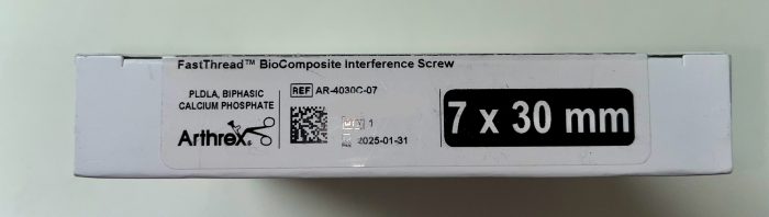 ARTHREX FAST THREAD BIOCOMPOSITE INTERFERENCE SCREW 7mm x 30mm AR-4030C-07